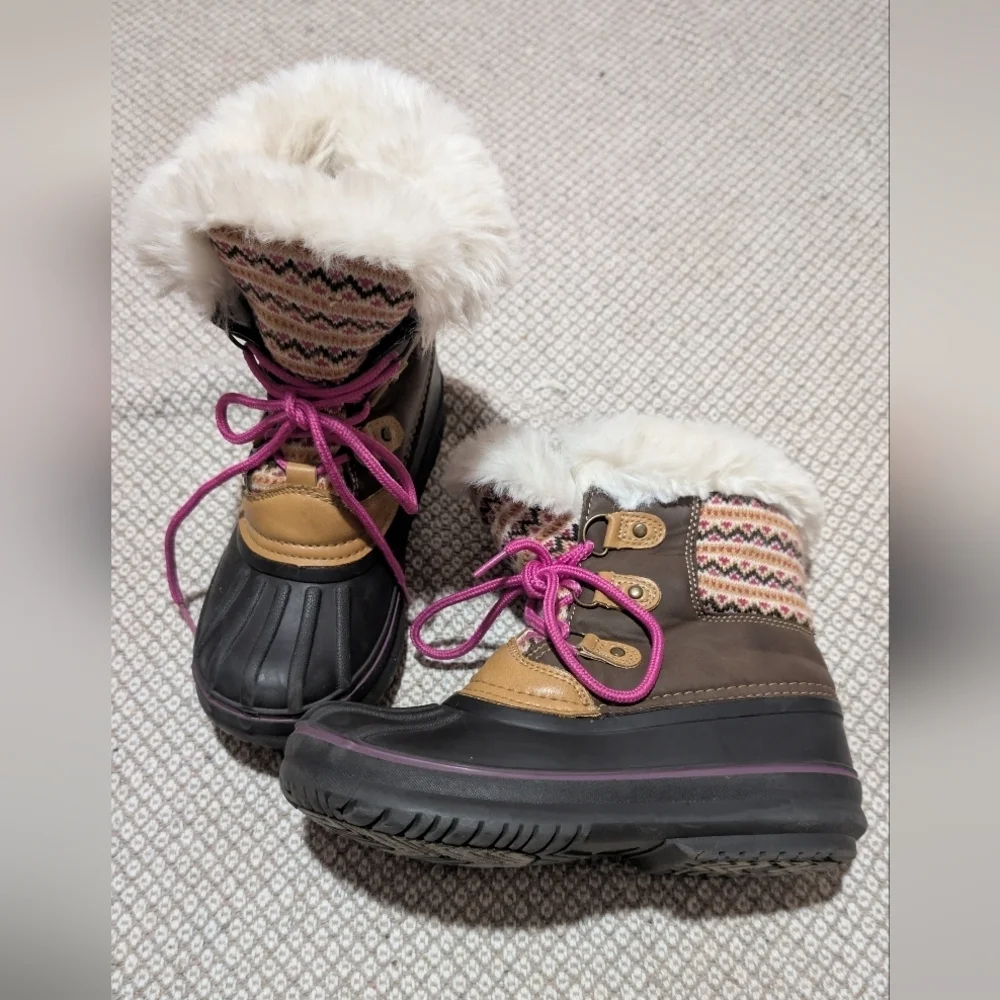 Snow Kids Winter Boots with Pink Laces Size 2